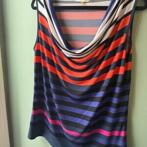 Calvin Klein Cowl Neck Blouse Size XL Sleeveless Multi-Color Striped